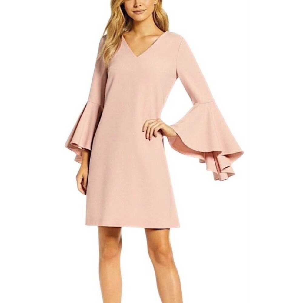 Eliza J Dress Pink Bell Sleeve V-Neck Shift Cocktail Party Wedding Sz 12 NEW
